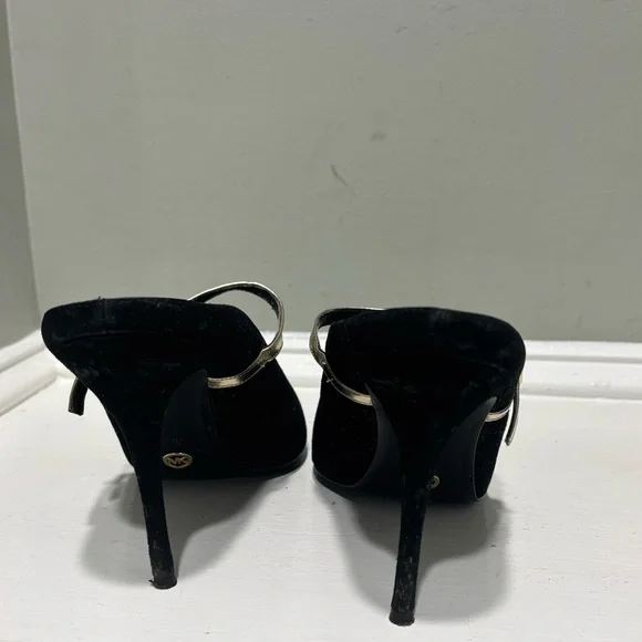 Michael Kors Black Suede Mule Heels with Gold Straps-size 11 - Picture 7 of 9